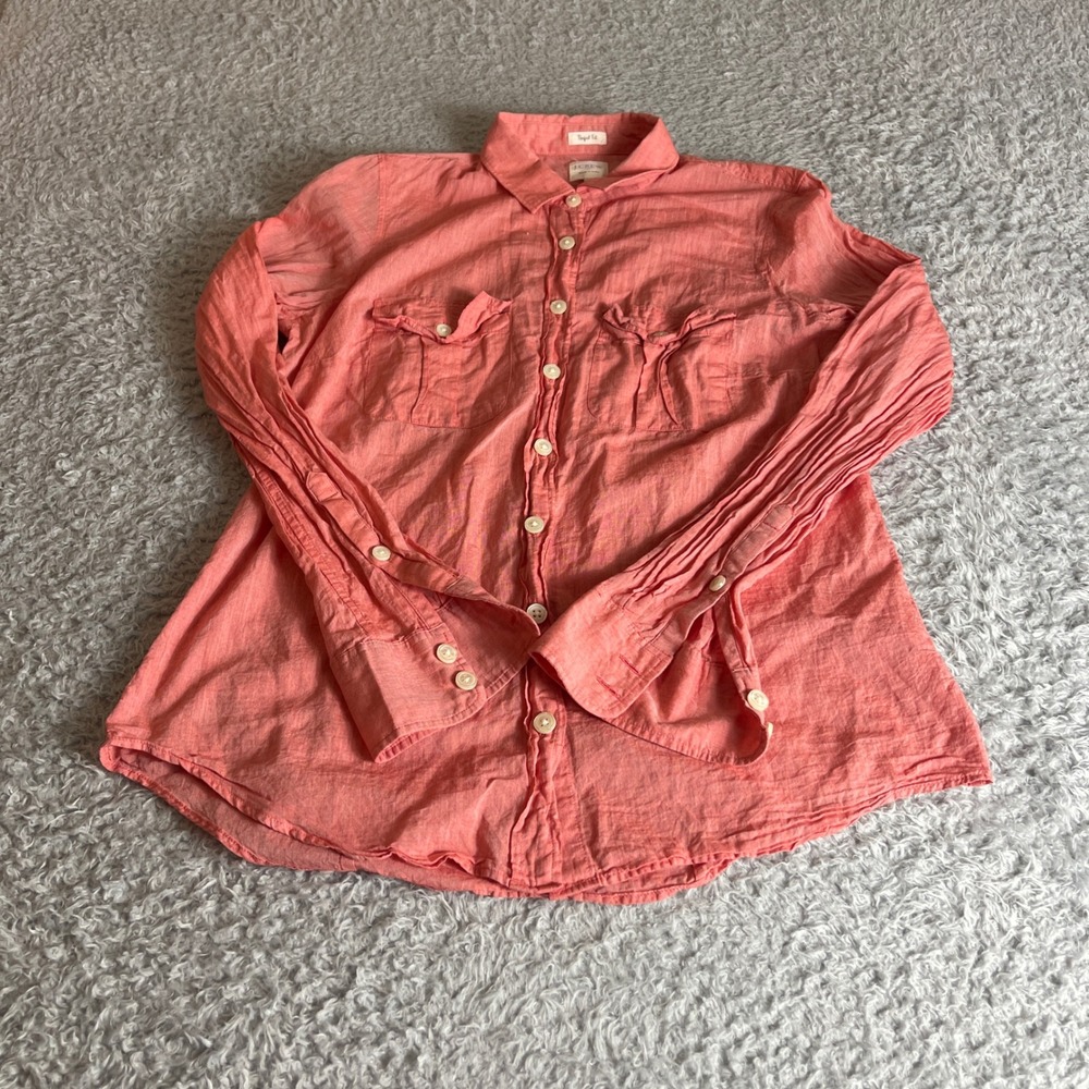 J.Crew Perfect Fit Cotton Button Down Shirt Coral Pink Long Sleeve Small 54876